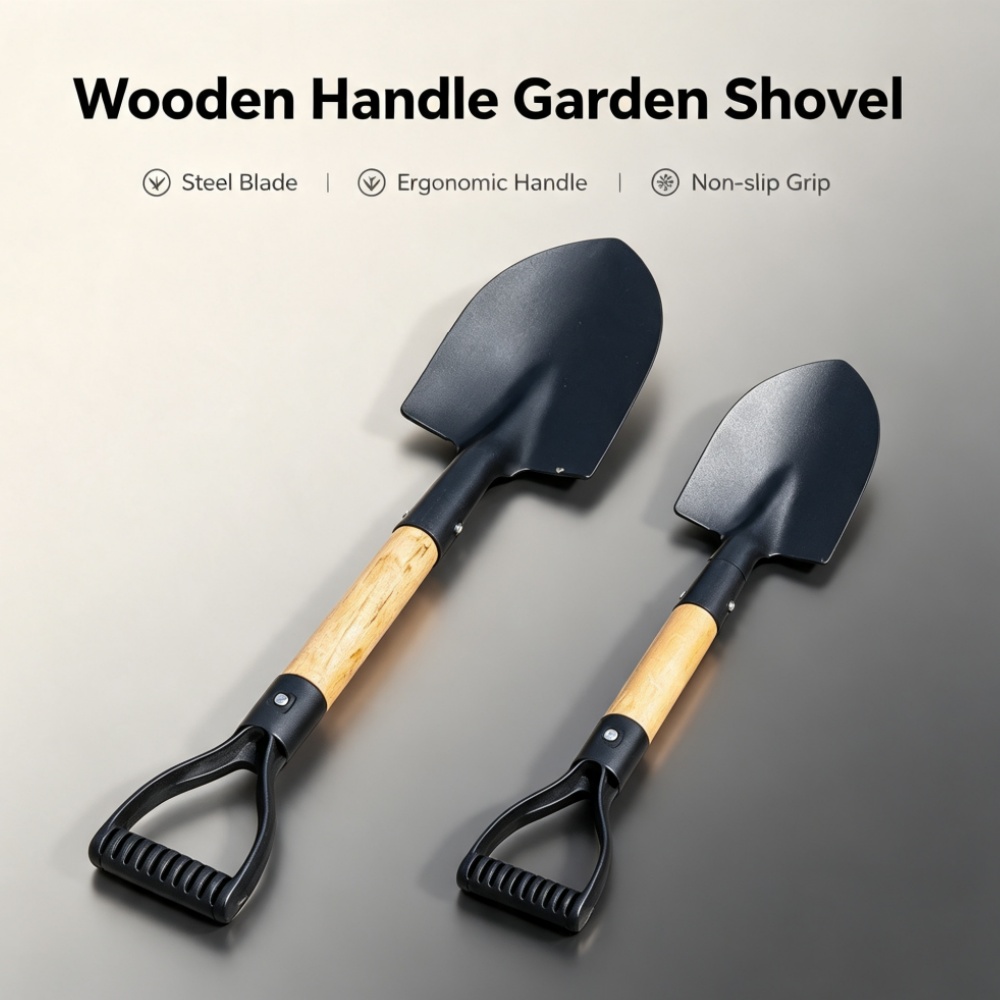 Gardening Tools Spade - Gartenspaten mit Naturholzgriff und Korrosionsbeständigem Stahlblatt,