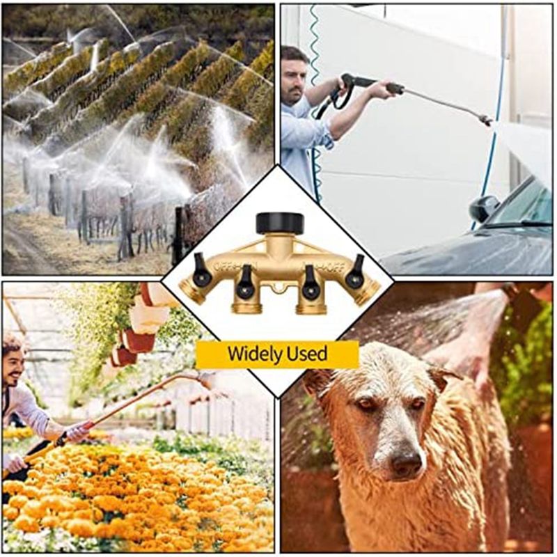 Gardening Tools Yellow - ABNQ 4-Wege-Messing-Schlauchverteiler, 3/4 Zoll Messing-Schlauchhahnverteiler, Gartenschlauch-Verbinder,