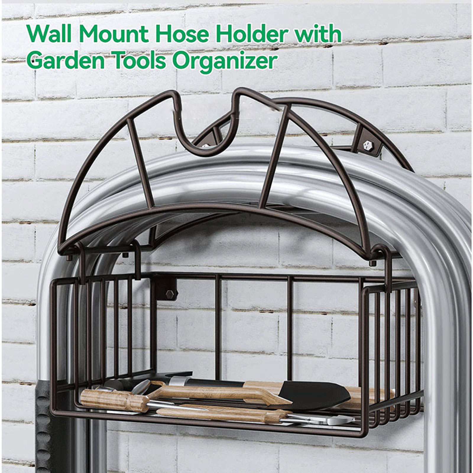 Gardening Tools Organizer - Wandmontierter Gartenschlauchhalter mit Werkzeug-Organizer-Halterung, stabiler Wasserrohr-Aufhänger,
